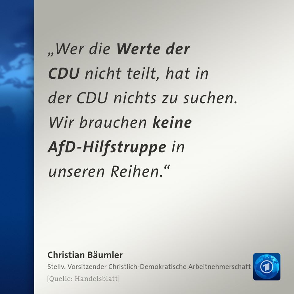 Wer die Werte der CDU nicht teilt, hat in der CDU nichts zu suchen. Wir brauchen keine AfD-Hilfstruppe in unseren Reihen.